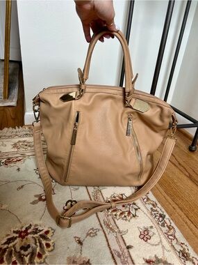 Women's Tan Leather Tote Bag with Removable Strap